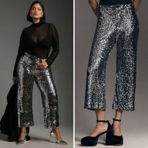 NWT Anthropologie The Colette Cropped Wide-Leg Sequin Pants | 29